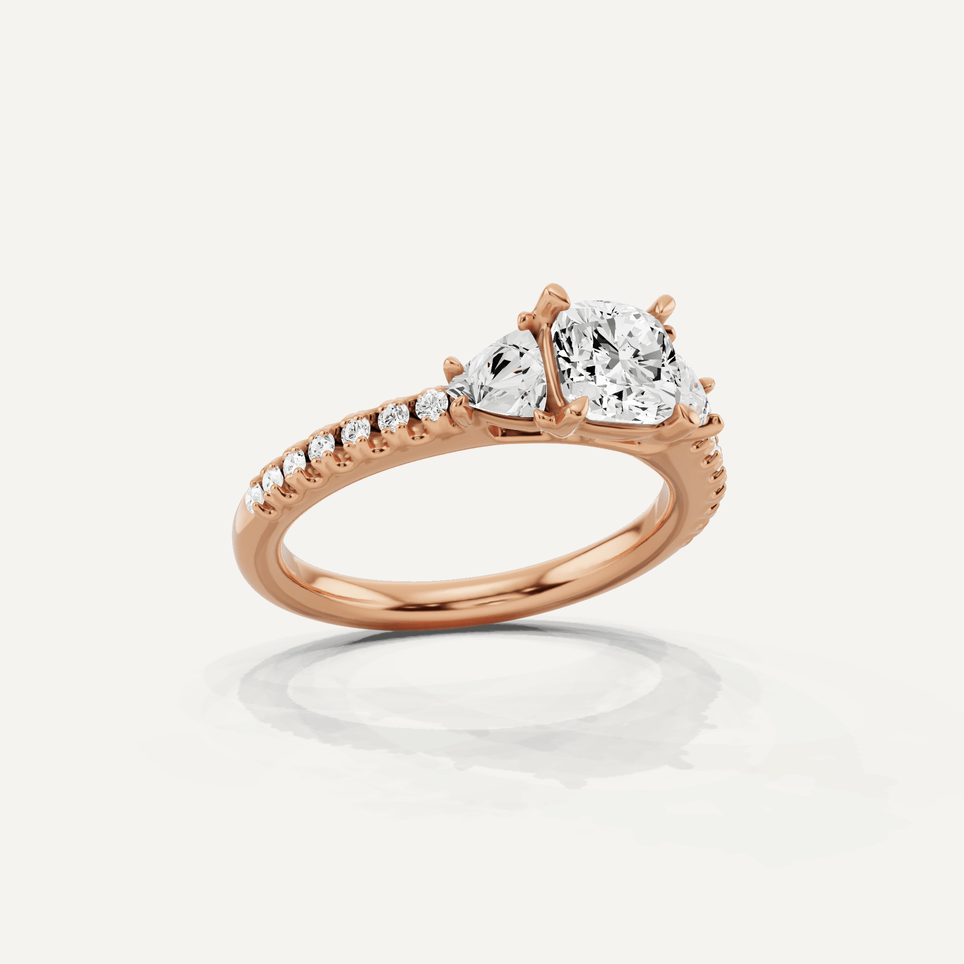 1 1/4 ctw Cushion Diamond Three Stone Engagement Ring With Trillion Side Stones - Lotus Diamond