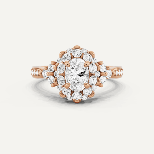 1 1/4 ctw Oval Diamond Framed Halo Engagement Ring - Lotus Diamond