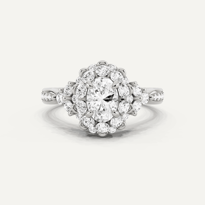 1 1/4 ctw Oval Diamond Framed Halo Engagement Ring - Lotus Diamond