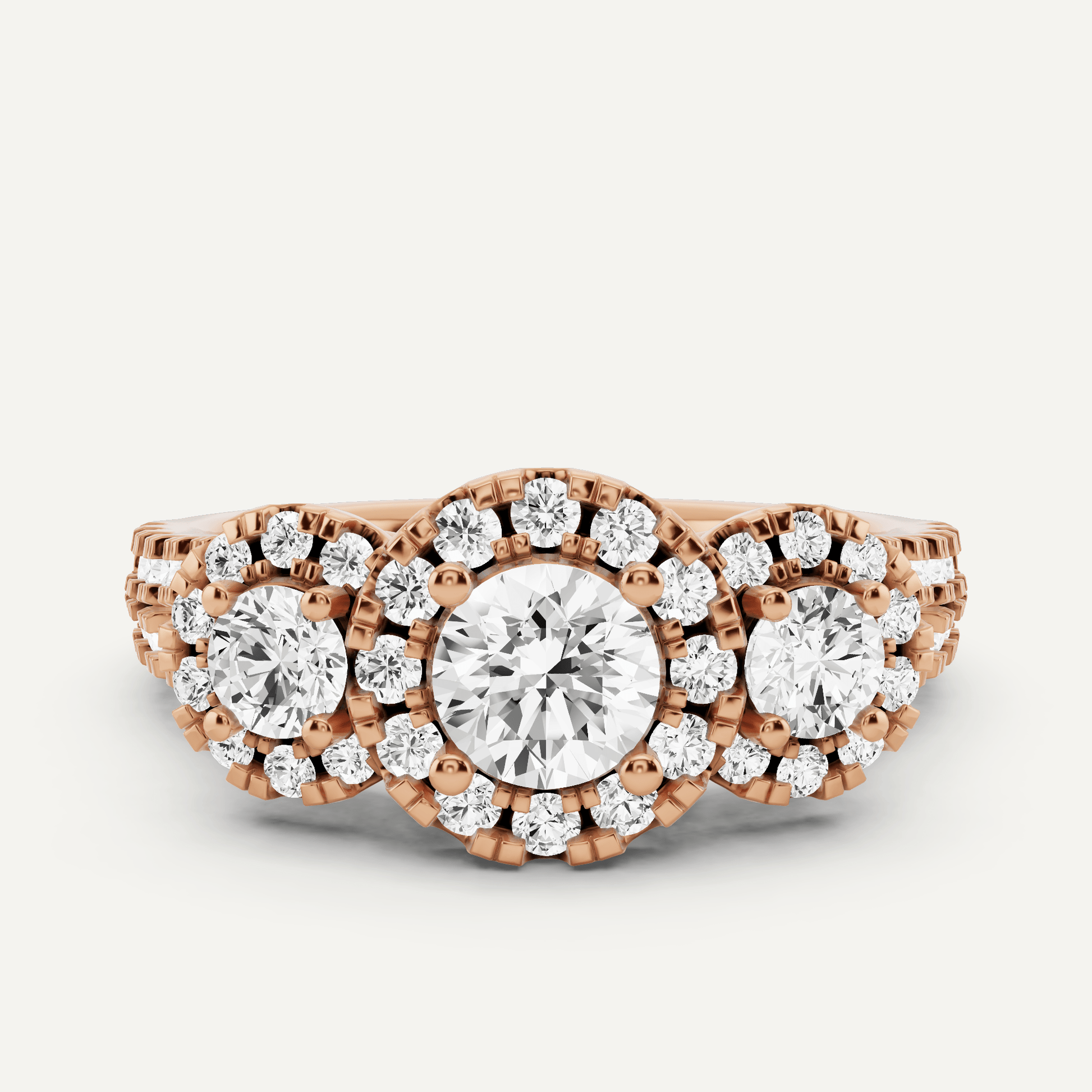 1 1/4 ctw Round Diamond Three Stone Halo Engagement Ring - Lotus Diamond