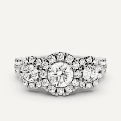 1 1/4 ctw Round Diamond Three Stone Halo Engagement Ring - Lotus Diamond