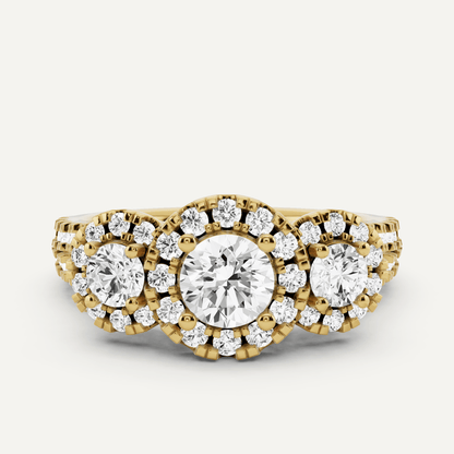 1 1/4 ctw Round Diamond Three Stone Halo Engagement Ring - Lotus Diamond