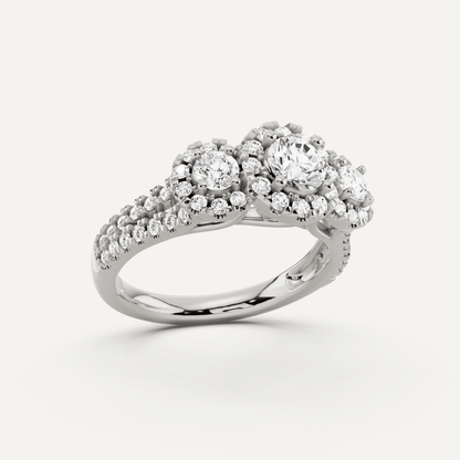 1 1/4 ctw Round Diamond Three Stone Halo Engagement Ring - Lotus Diamond