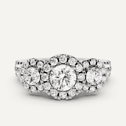 1 1/4 ctw Round Diamond Three Stone Halo Engagement Ring - Lotus Diamond