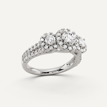 1 1/4 ctw Round Diamond Three Stone Halo Engagement Ring - Lotus Diamond