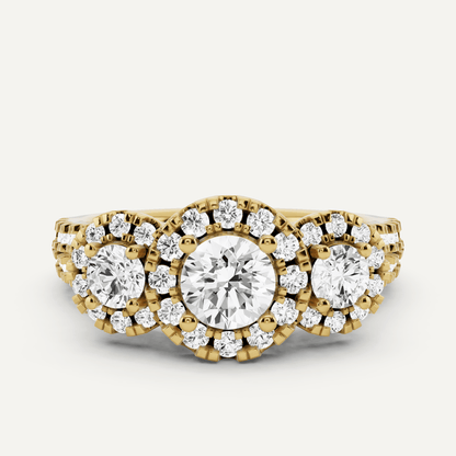 1 1/4 ctw Round Diamond Three Stone Halo Engagement Ring - Lotus Diamond