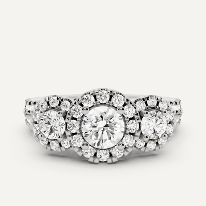 1 1/4 ctw Round Diamond Three Stone Halo Engagement Ring - Lotus Diamond