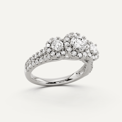 1 1/4 ctw Round Diamond Three Stone Halo Engagement Ring - Lotus Diamond