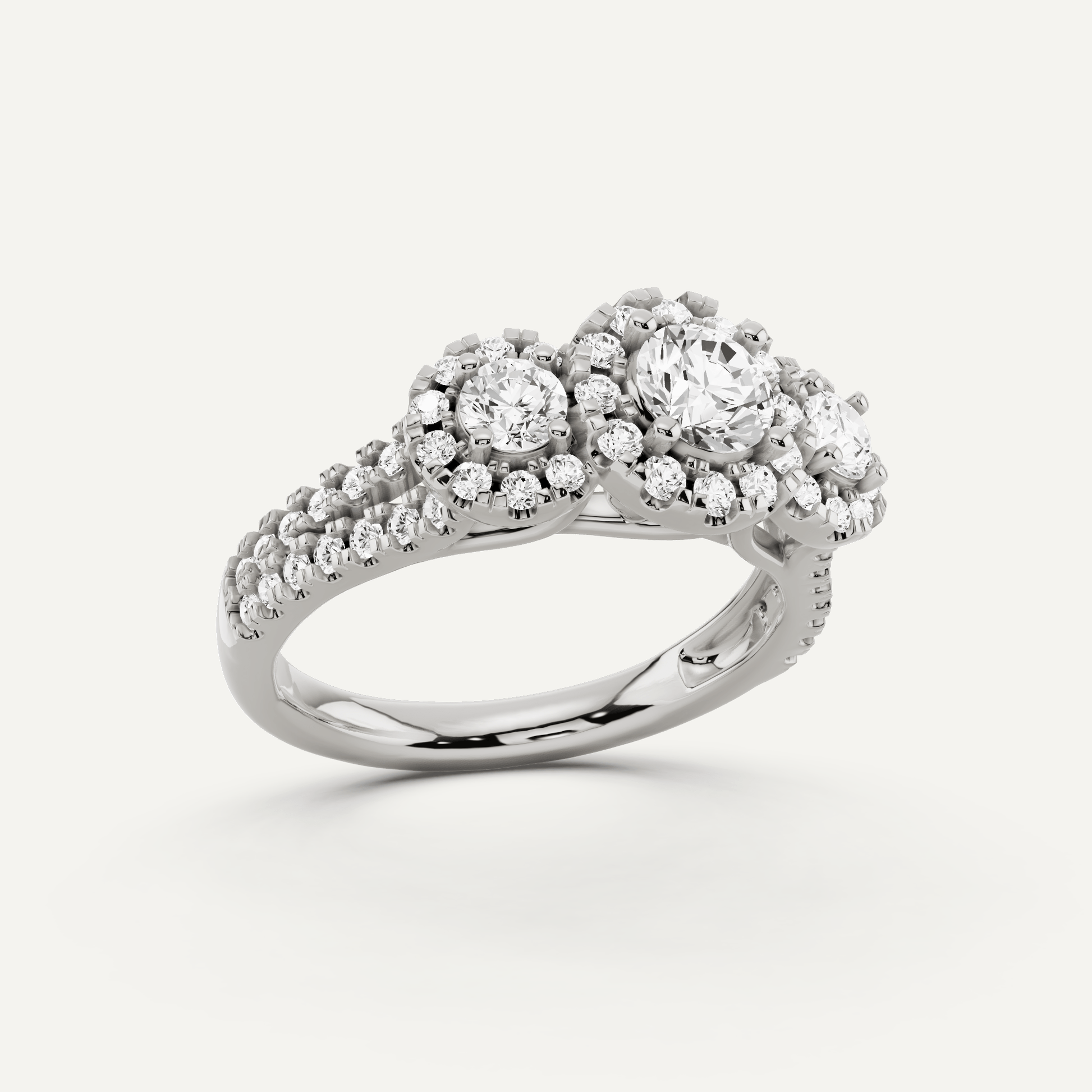 1 1/4 ctw Round Diamond Three Stone Halo Engagement Ring - Lotus Diamond