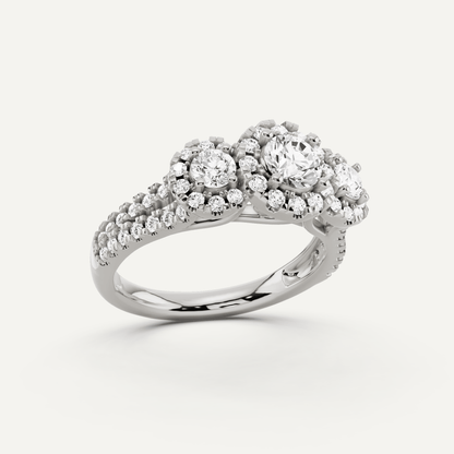 1 1/4 ctw Round Diamond Three Stone Halo Engagement Ring - Lotus Diamond
