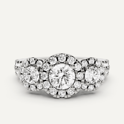 1 1/4 ctw Round Diamond Three Stone Halo Engagement Ring - Lotus Diamond