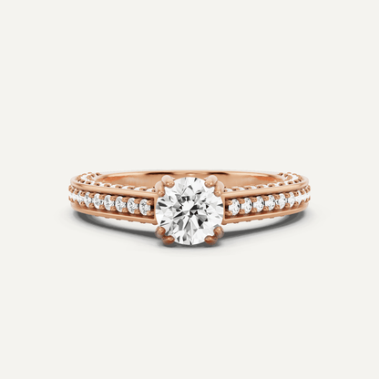 1 1/5 ctw Round Diamond Double Prong Side Stone Engagement Ring - Lotus Diamond