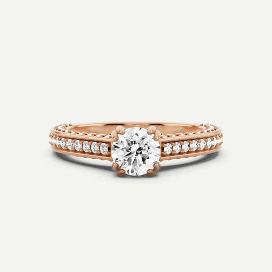 1 1/5 ctw Round Diamond Double Prong Side Stone Engagement Ring - Lotus Diamond