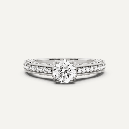 1 1/5 ctw Round Diamond Double Prong Side Stone Engagement Ring - Lotus Diamond