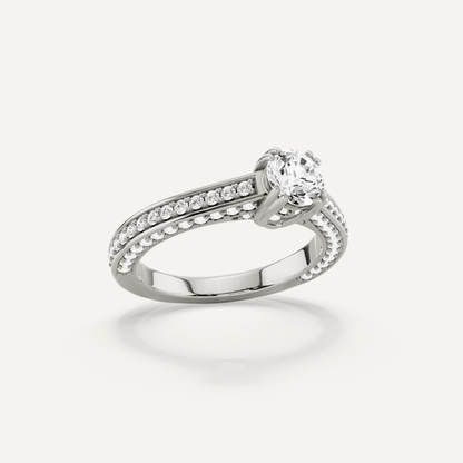 1 1/5 ctw Round Diamond Double Prong Side Stone Engagement Ring - Lotus Diamond