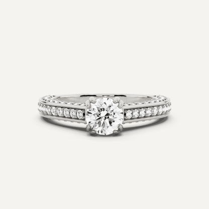 1 1/5 ctw Round Diamond Double Prong Side Stone Engagement Ring - Lotus Diamond
