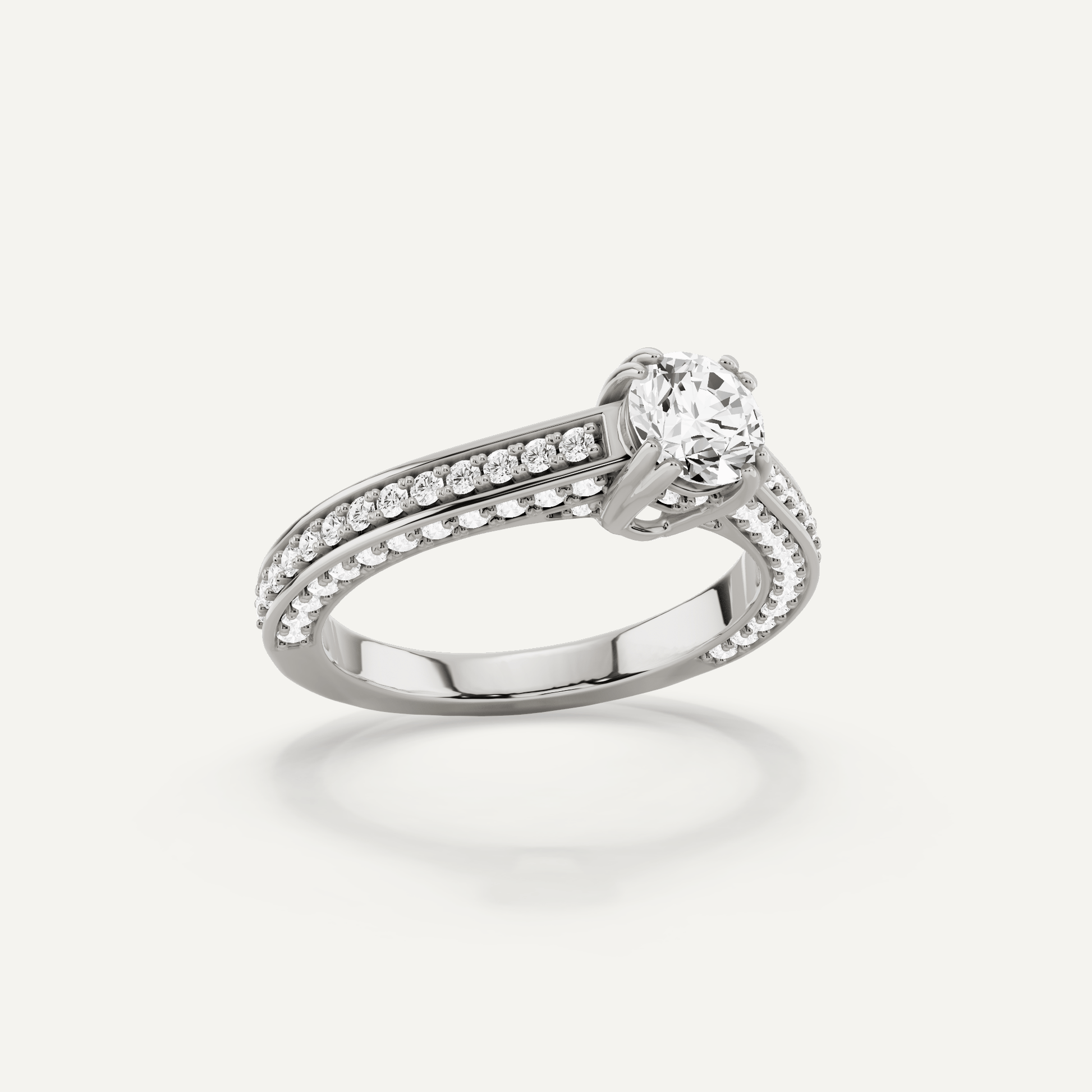 1 1/5 ctw Round Diamond Double Prong Side Stone Engagement Ring - Lotus Diamond