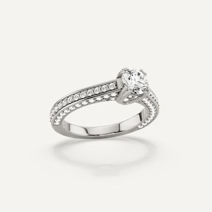 1 1/5 ctw Round Diamond Double Prong Side Stone Engagement Ring - Lotus Diamond