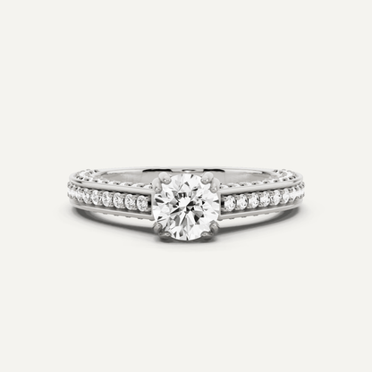 1 1/5 ctw Round Diamond Double Prong Side Stone Engagement Ring - Lotus Diamond