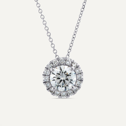 1 1/5 ctw Round Diamond Halo Pendant - Lotus Diamond