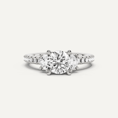 1 1/5 ctw Round Diamond Three Stone Engagement Ring With Half Moon Sides - Lotus Diamond