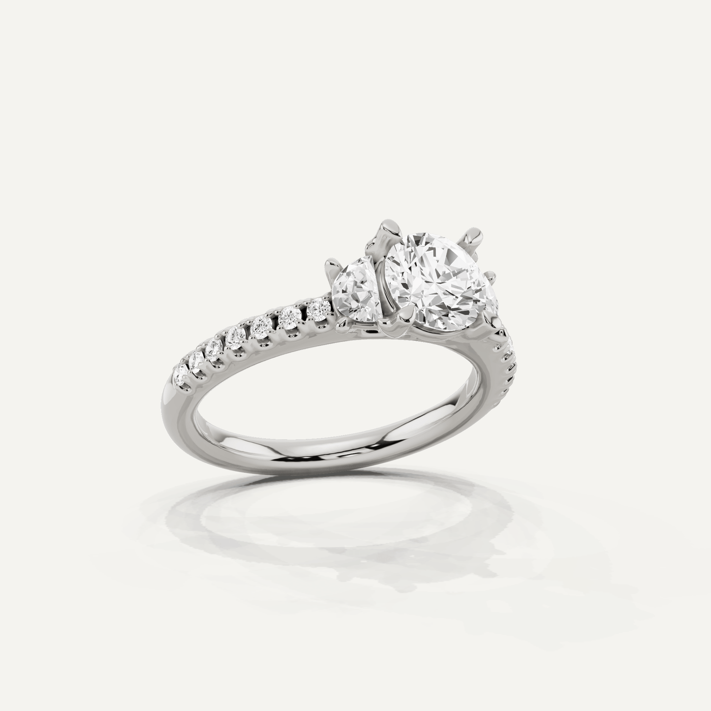 1 1/5 ctw Round Diamond Three Stone Engagement Ring With Half Moon Sides - Lotus Diamond
