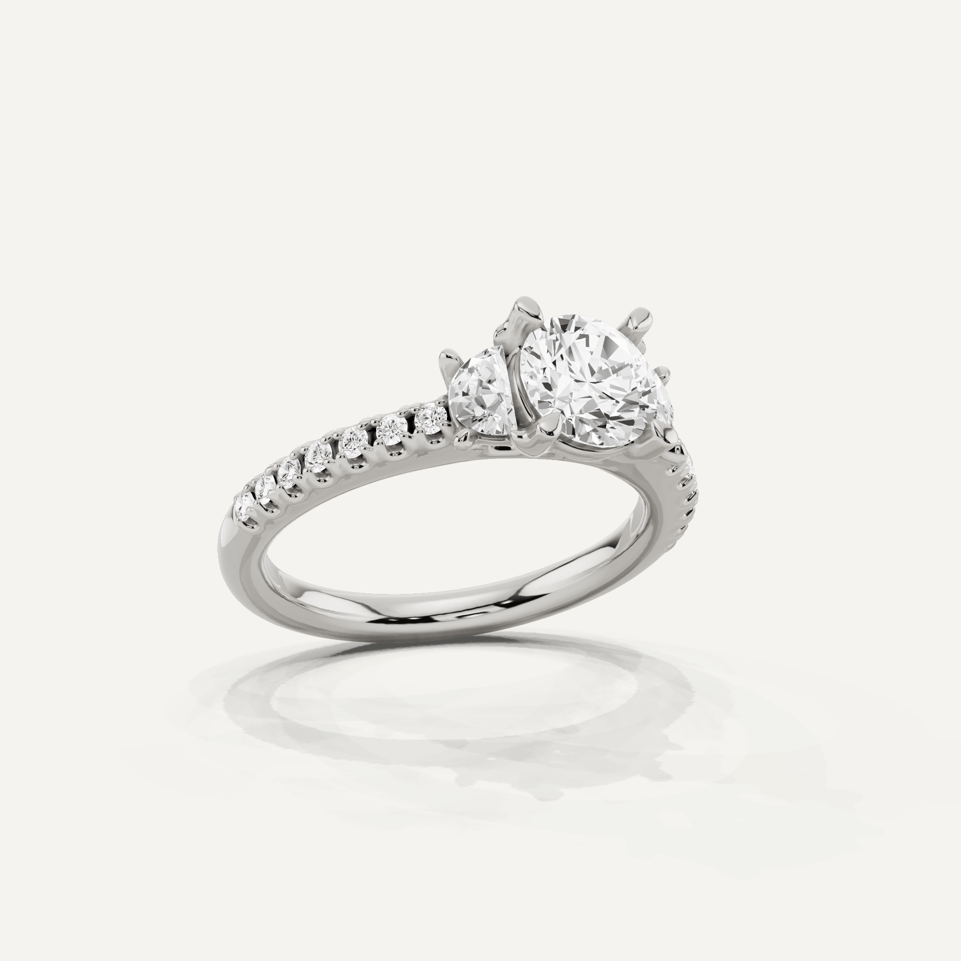 1 1/5 ctw Round Diamond Three Stone Engagement Ring With Half Moon Sides - Lotus Diamond