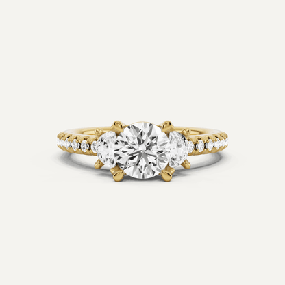 1 1/5 ctw Round Diamond Three Stone Engagement Ring With Half Moon Sides - Lotus Diamond