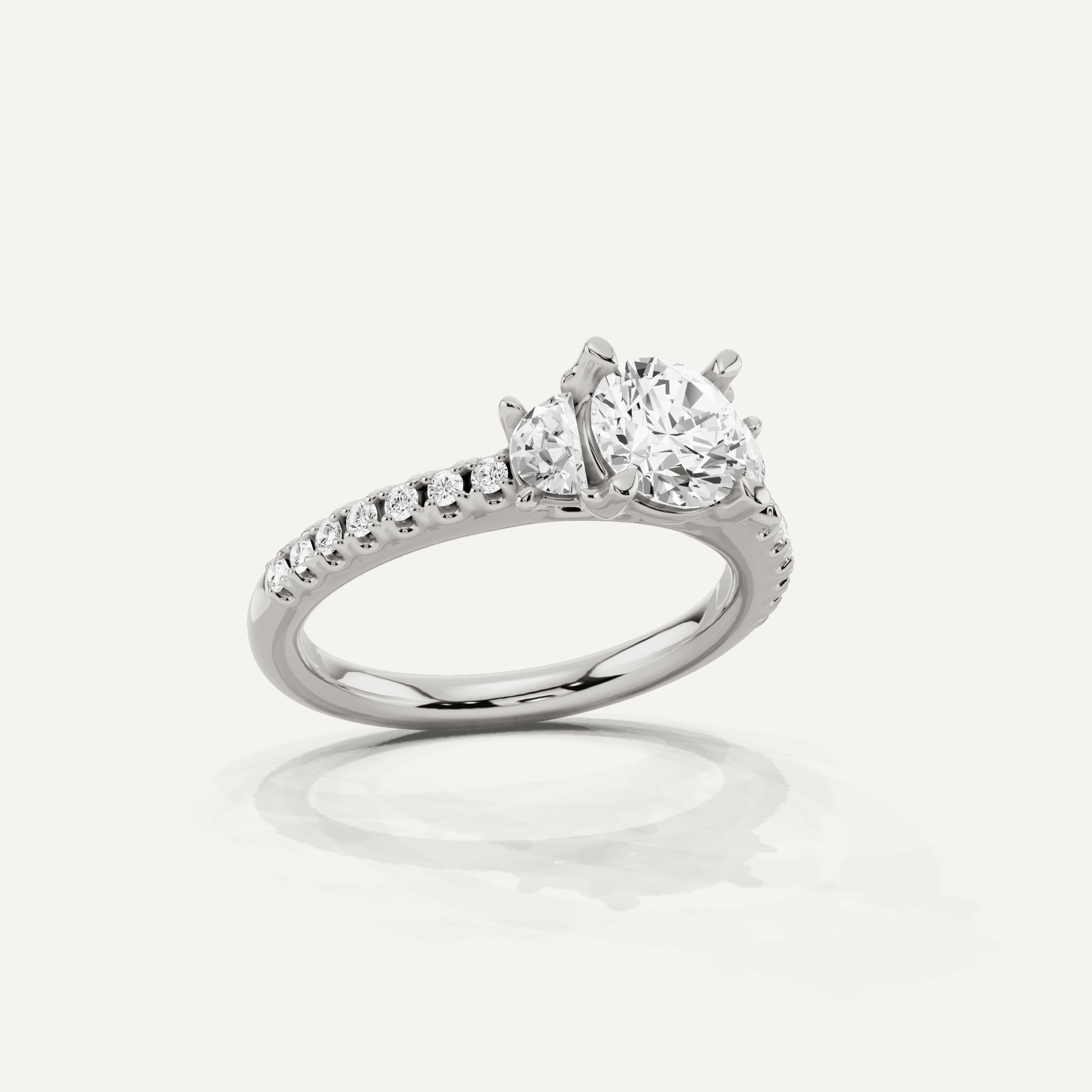 1 1/5 ctw Round Diamond Three Stone Engagement Ring With Half Moon Sides - Lotus Diamond