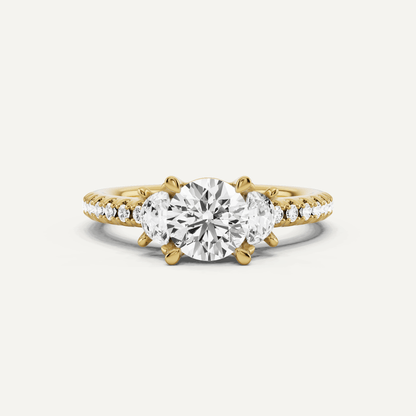 1 1/5 ctw Round Diamond Three Stone Engagement Ring With Half Moon Sides - Lotus Diamond