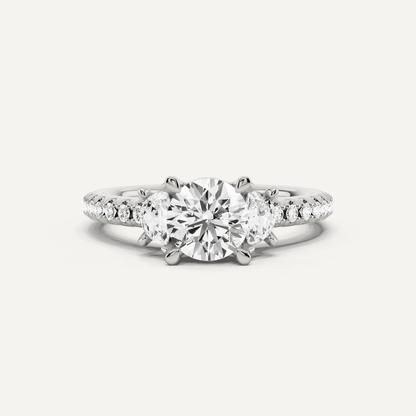 1 1/5 ctw Round Diamond Three Stone Engagement Ring With Half Moon Sides - Lotus Diamond