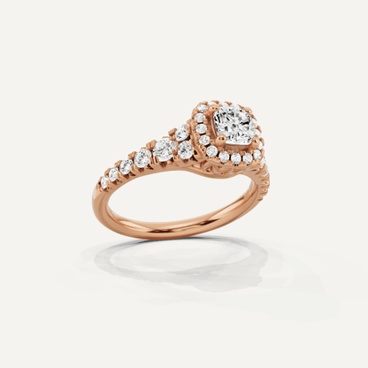 1 1/8 ctw Cushion Diamond Graduated Halo Engagement Ring - Lotus Diamond