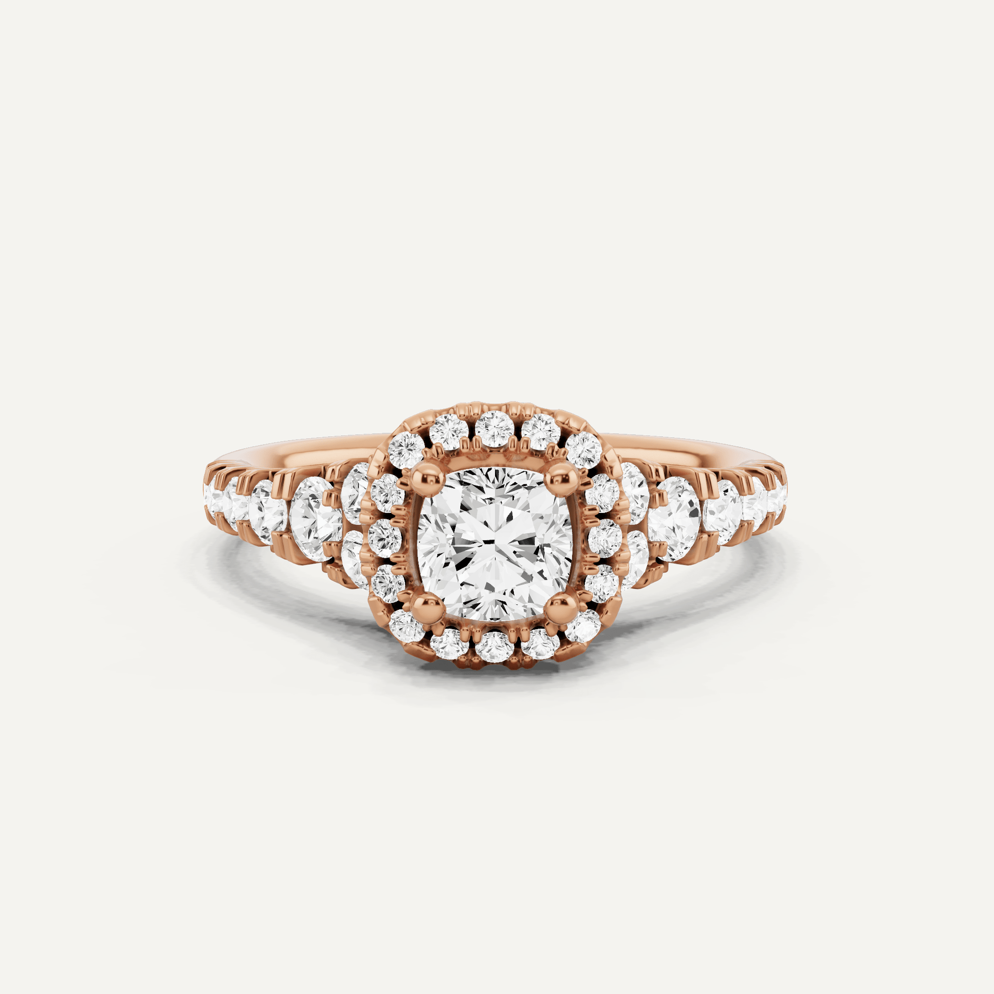 1 1/8 ctw Cushion Diamond Graduated Halo Engagement Ring - Lotus Diamond