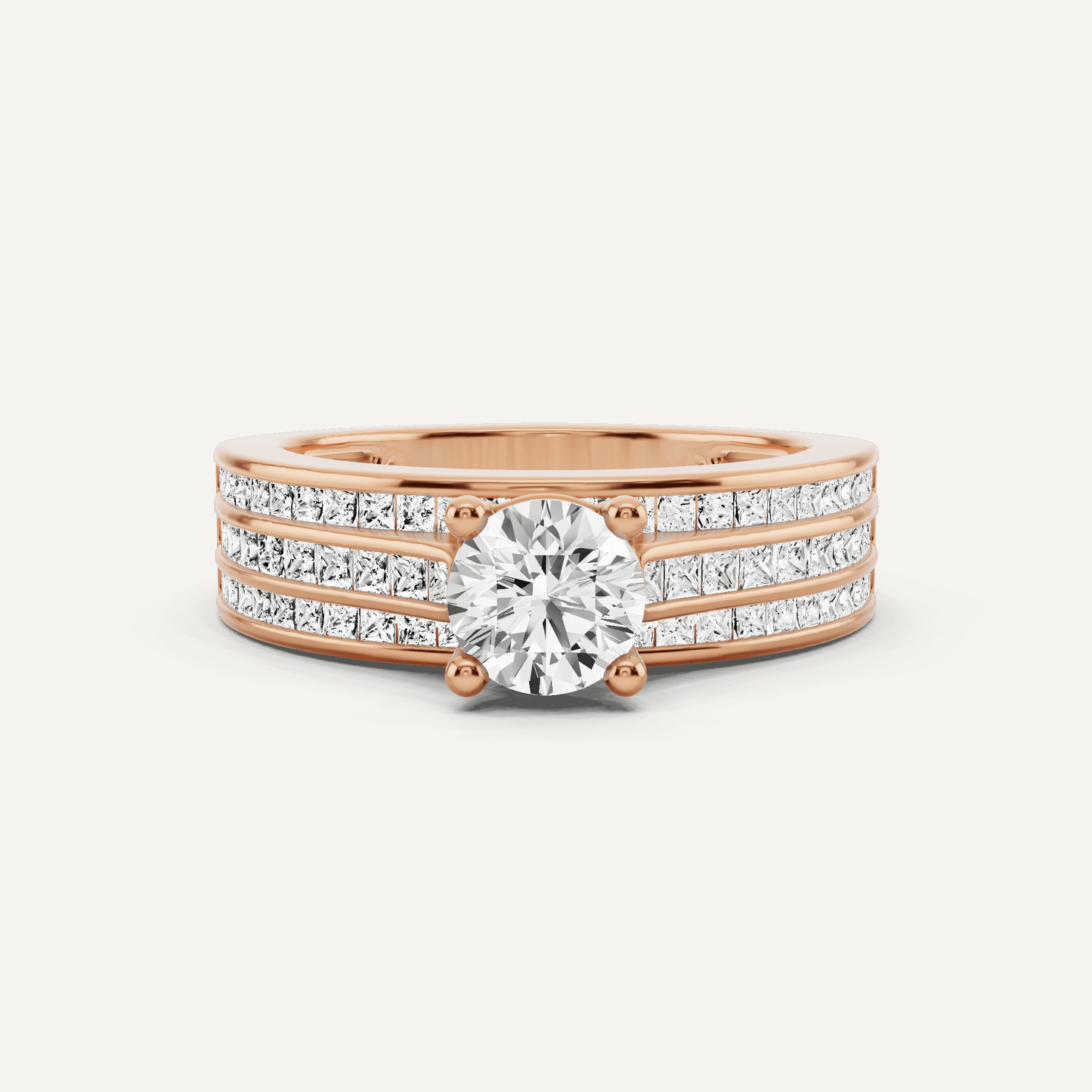1 2/5 ctw Round Diamond Double Band Side Stone Engagement Ring - Lotus Diamond