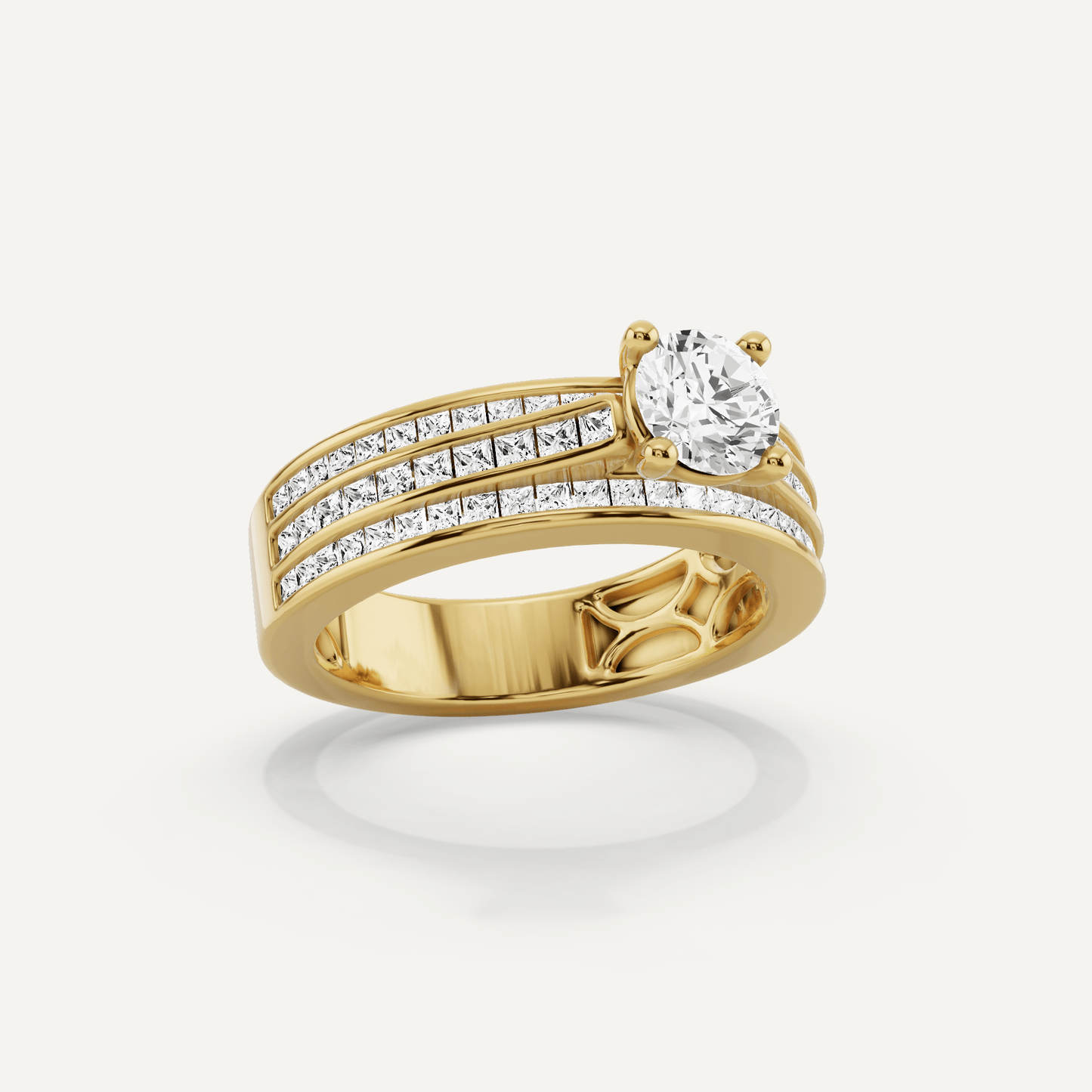 1 2/5 ctw Round Diamond Double Band Side Stone Engagement Ring - Lotus Diamond