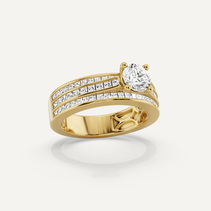1 2/5 ctw Round Diamond Double Band Side Stone Engagement Ring - Lotus Diamond