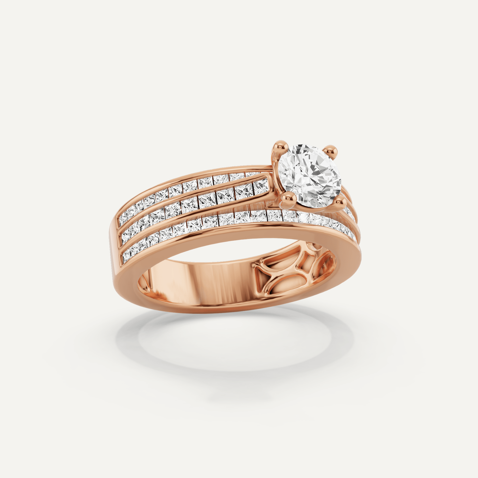 1 2/5 ctw Round Diamond Double Band Side Stone Engagement Ring - Lotus Diamond