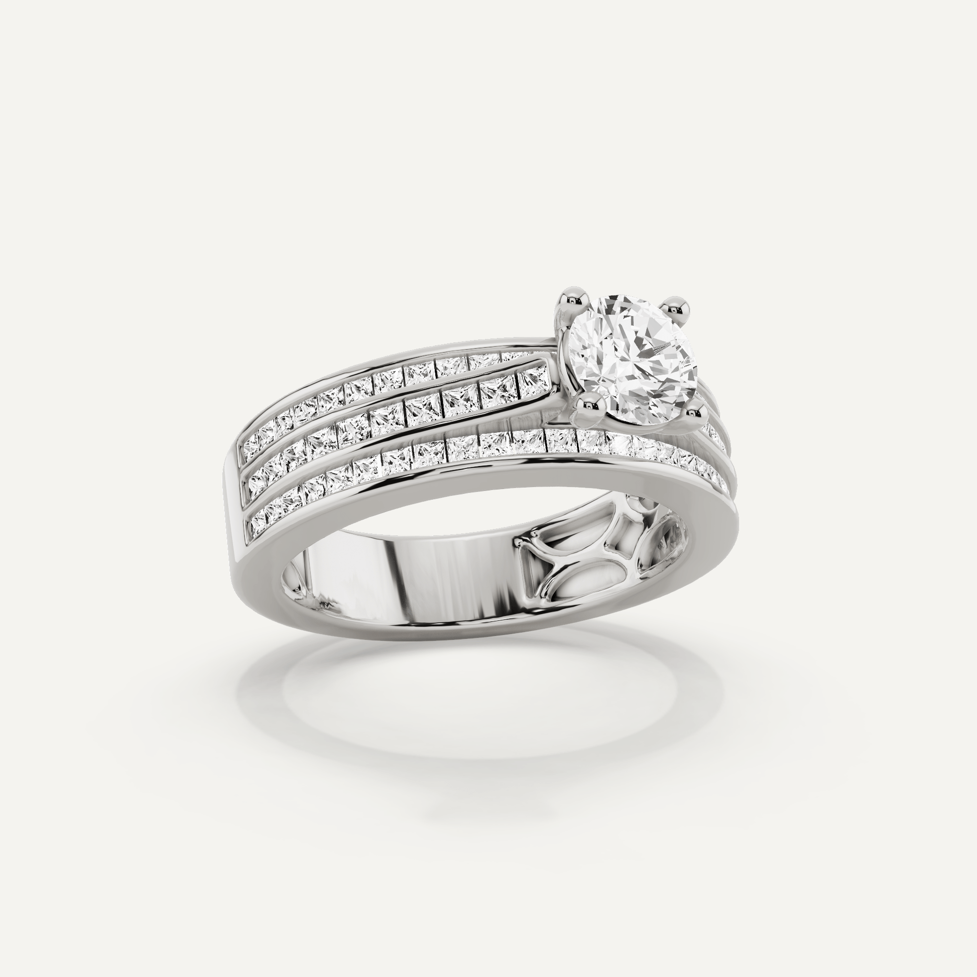 1 2/5 ctw Round Diamond Double Band Side Stone Engagement Ring - Lotus Diamond