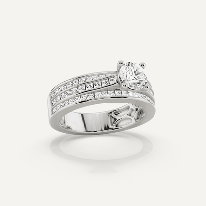 1 2/5 ctw Round Diamond Double Band Side Stone Engagement Ring - Lotus Diamond