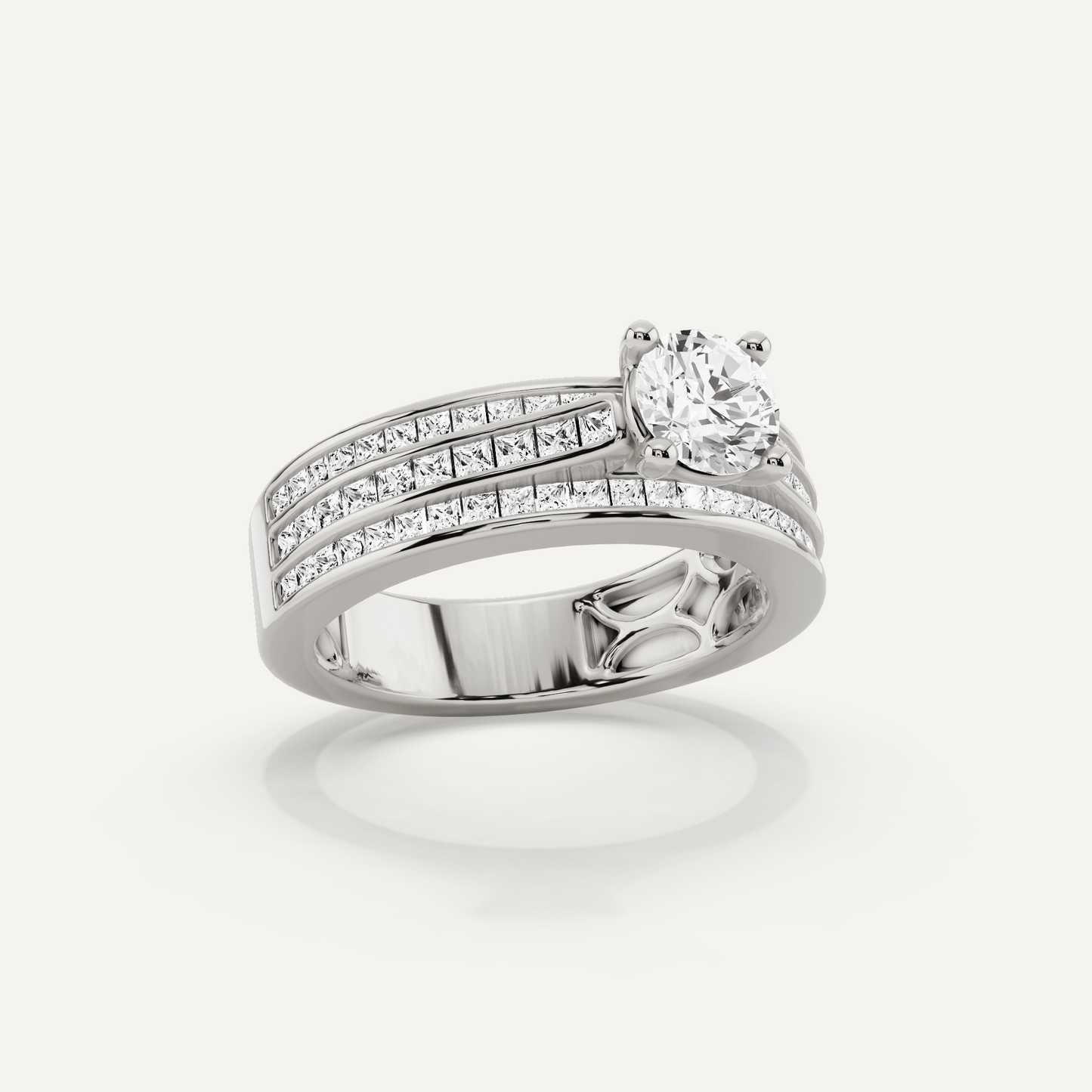 1 2/5 ctw Round Diamond Double Band Side Stone Engagement Ring - Lotus Diamond
