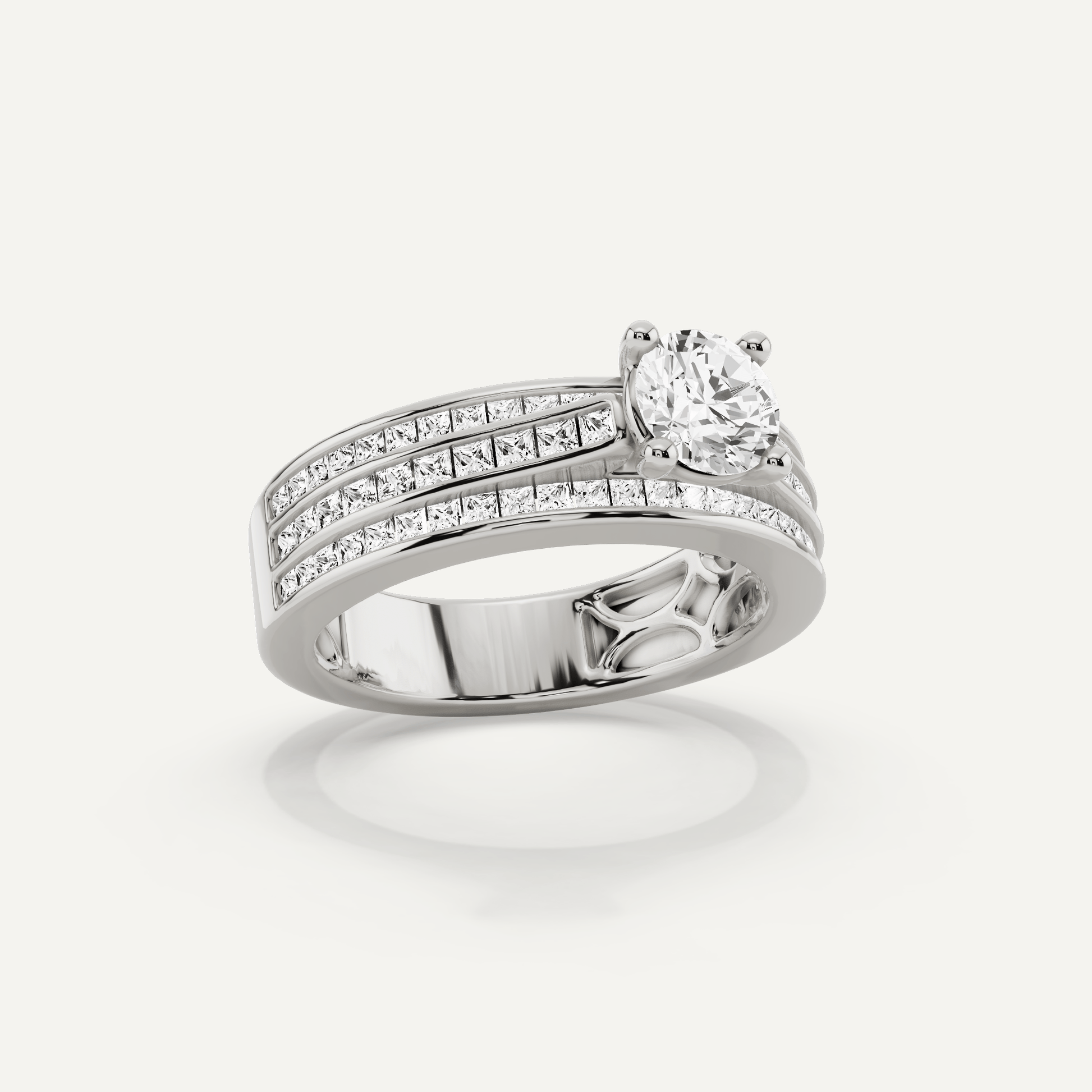 1 2/5 ctw Round Diamond Double Band Side Stone Engagement Ring - Lotus Diamond
