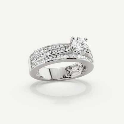 1 2/5 ctw Round Diamond Double Band Side Stone Engagement Ring - Lotus Diamond
