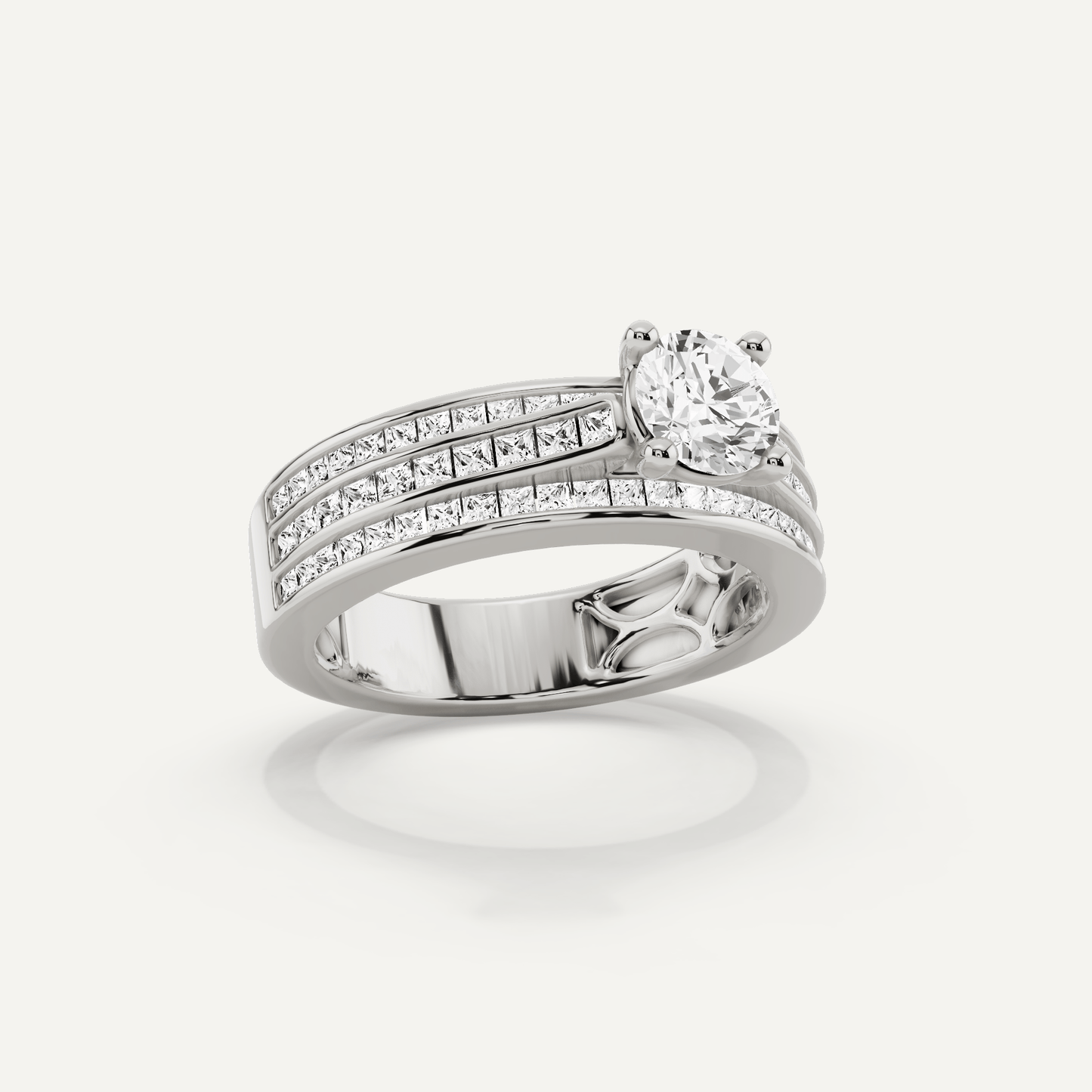 1 2/5 ctw Round Diamond Double Band Side Stone Engagement Ring - Lotus Diamond