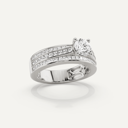 1 2/5 ctw Round Diamond Double Band Side Stone Engagement Ring - Lotus Diamond