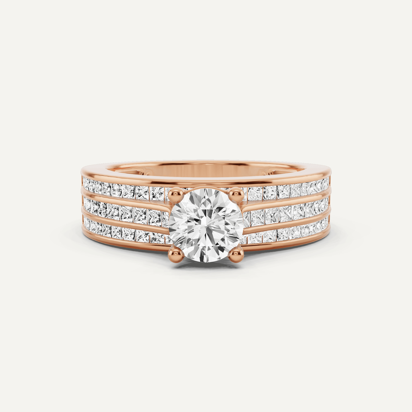 1 2/5 ctw Round Diamond Double Band Side Stone Engagement Ring - Lotus Diamond