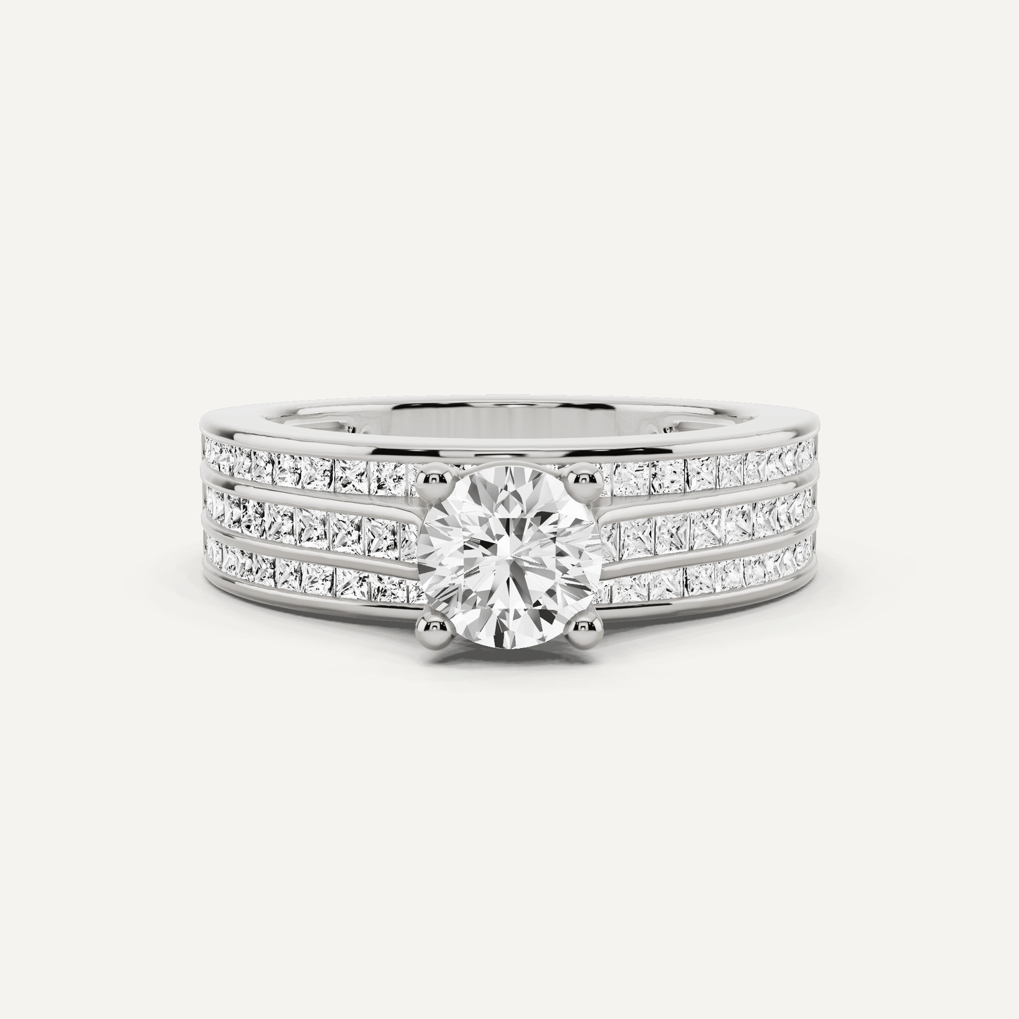 1 2/5 ctw Round Diamond Double Band Side Stone Engagement Ring - Lotus Diamond