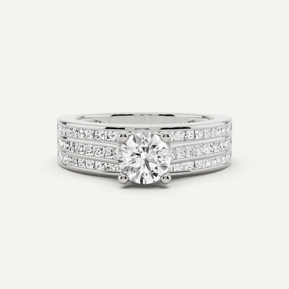 1 2/5 ctw Round Diamond Double Band Side Stone Engagement Ring - Lotus Diamond