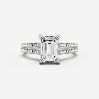1 3/4 ctw Emerald Diamond Split Shank Hidden Halo Engagement Ring - Lotus Diamond