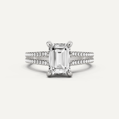 1 3/4 ctw Emerald Diamond Split Shank Hidden Halo Engagement Ring - Lotus Diamond