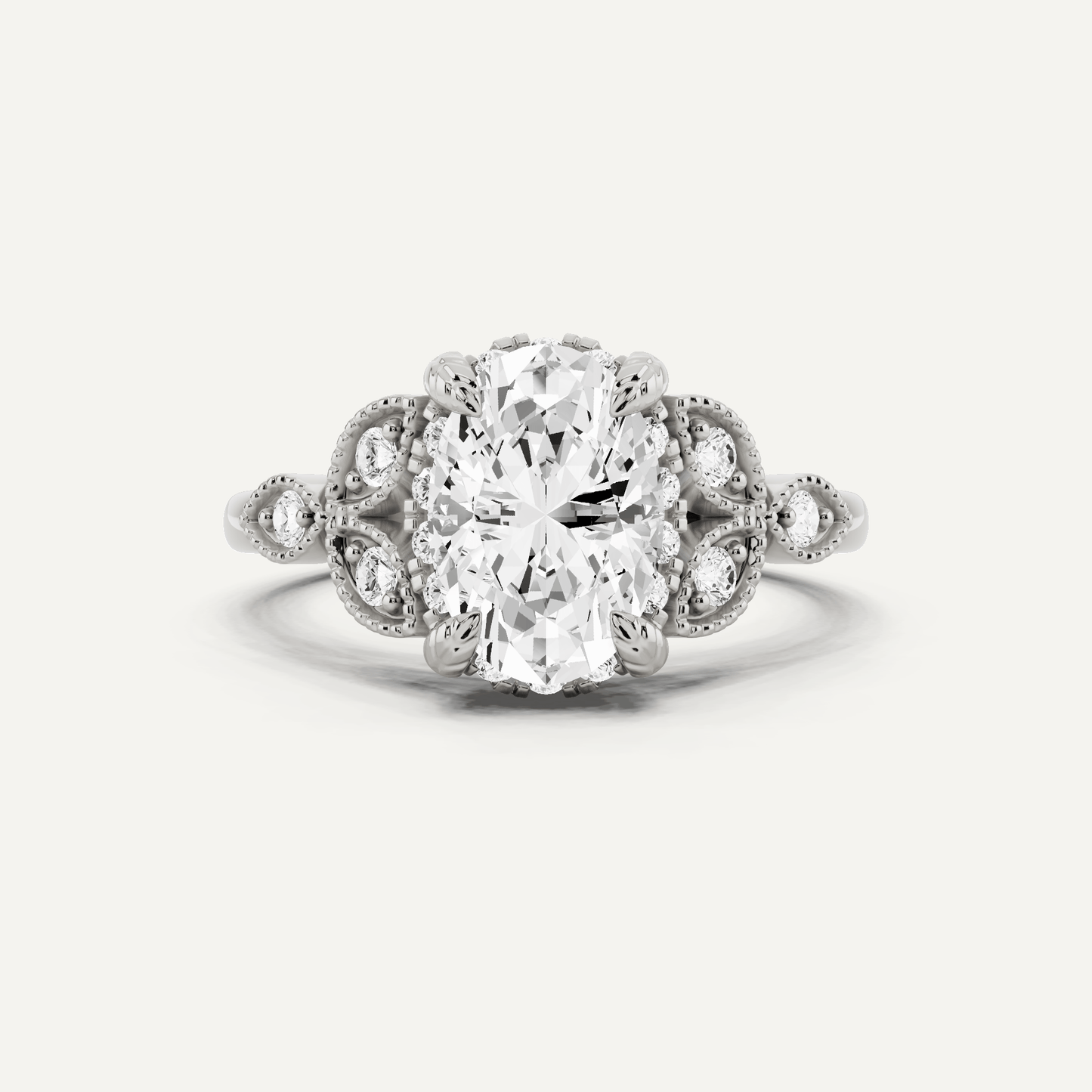 1 3/4 ctw Oval Diamond Side Stone Engagement Ring - Lotus Diamond